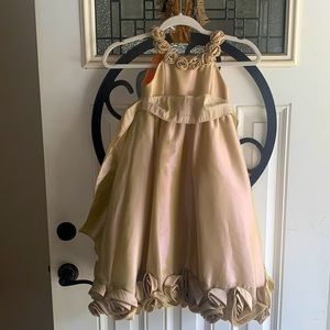 A-line Round-neck Tea-length satin flower girl dress. Worn once. Size 4.